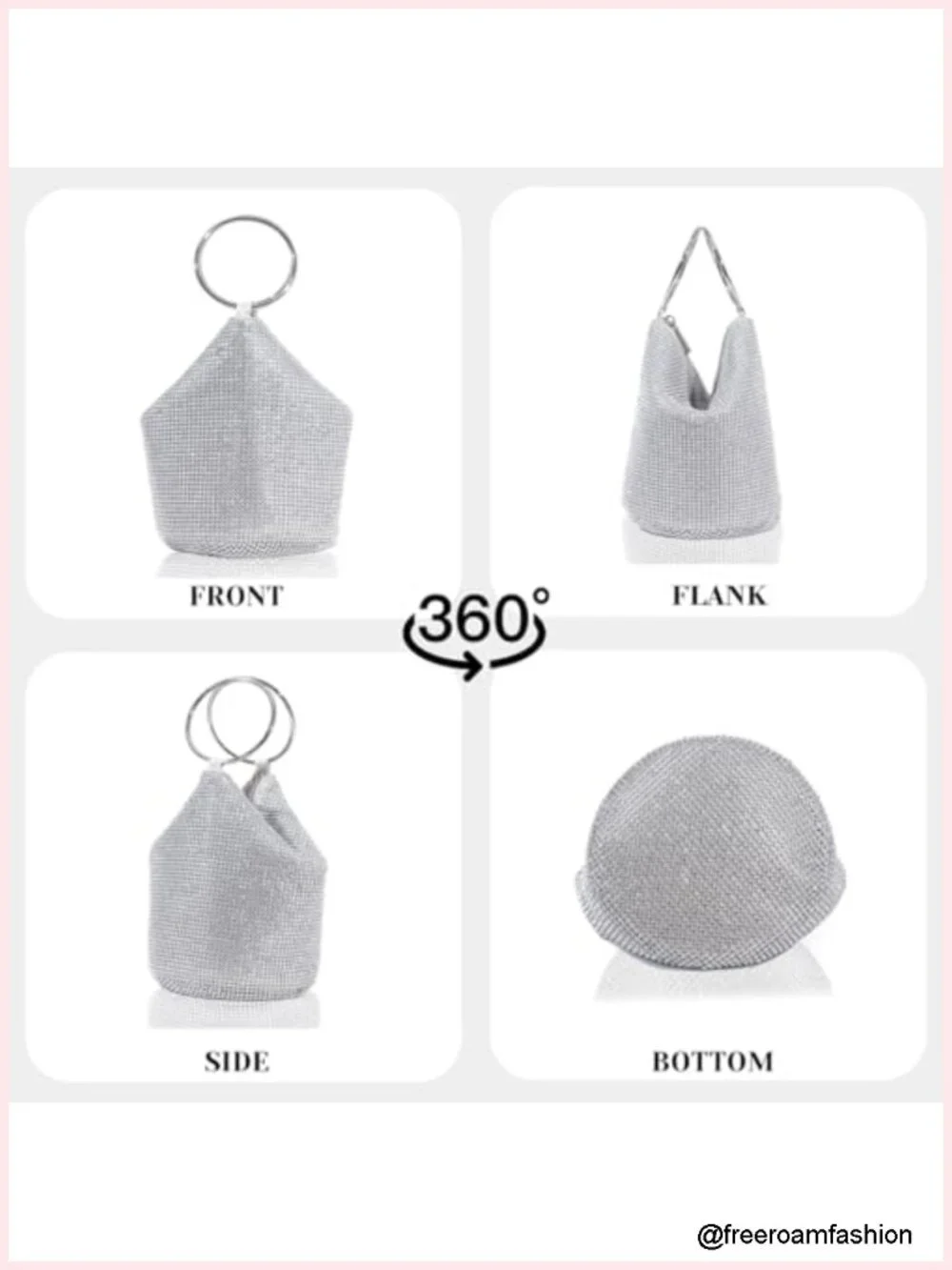 Rhinestone Top Handle Evening Bag Sparkly Clutch Purse Mini Bucket Handbag